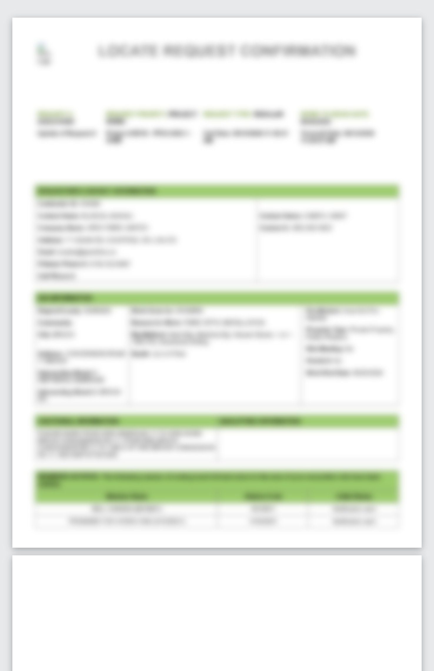 Locate request confirmation document open on the phone, details blurred